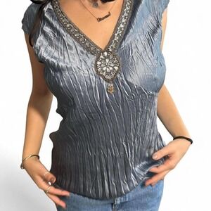 Cinco 100% Silk Embellished Crushed Shirt – XL